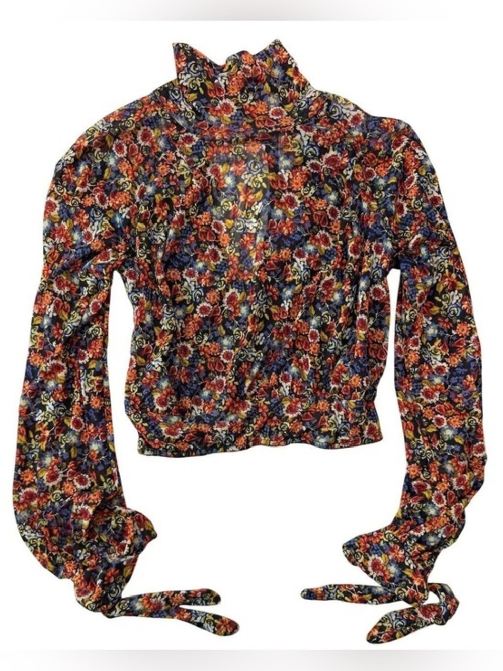 Free People “All Dolled Up” Floral Mesh Bohemian Top